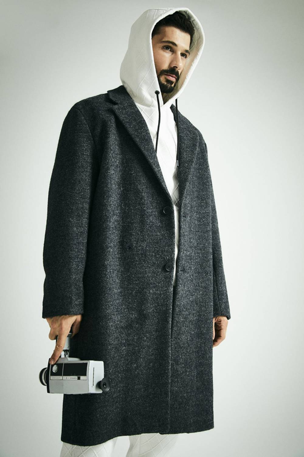 Антрацитовый оверсайз кашемировый пиджак из полиэстера и шерсти, модель подходит для размеров 48-56