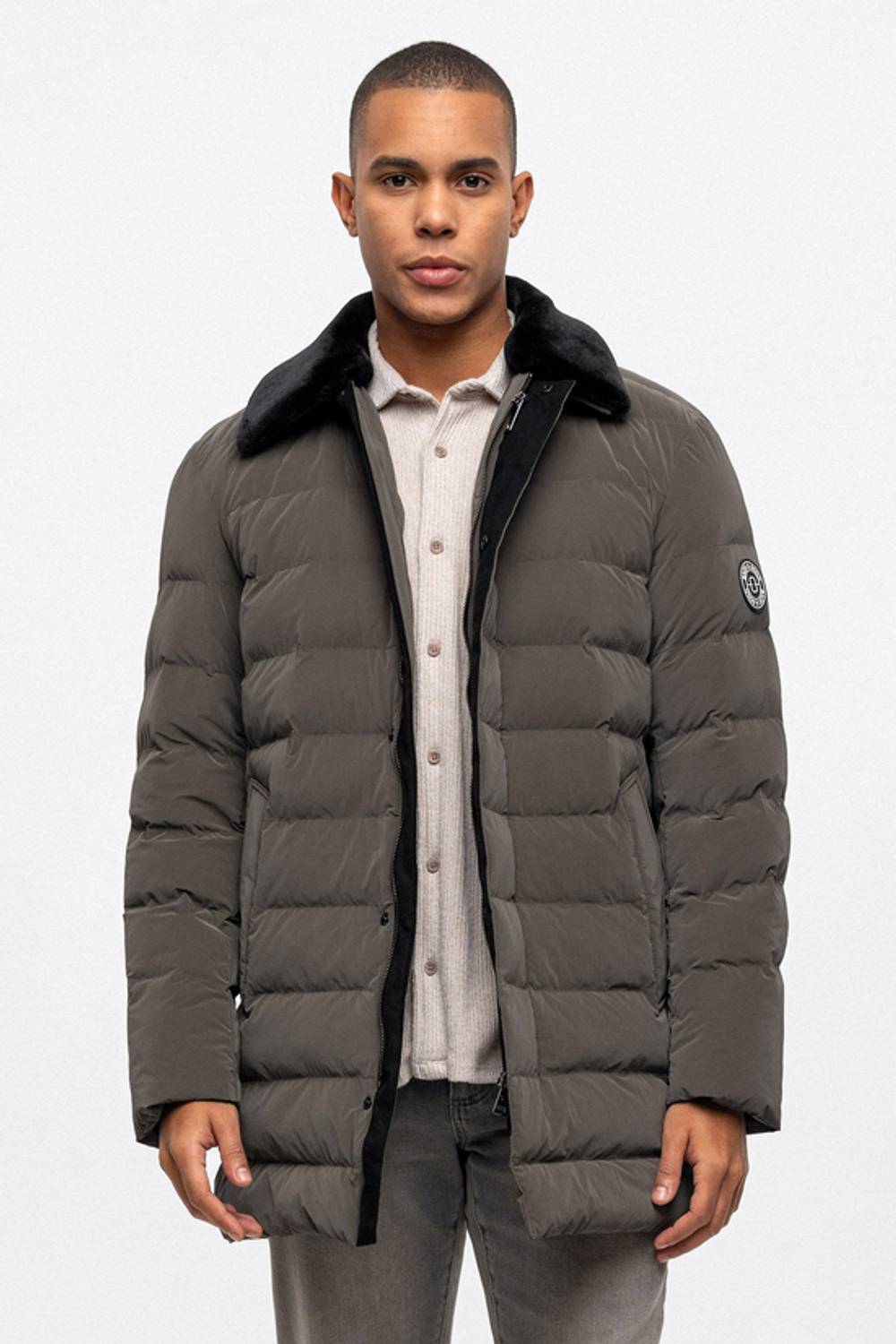 Haki Kürklü Yaka Su İtici Termostatik Geniş Kesim Şişme Uzun Mont