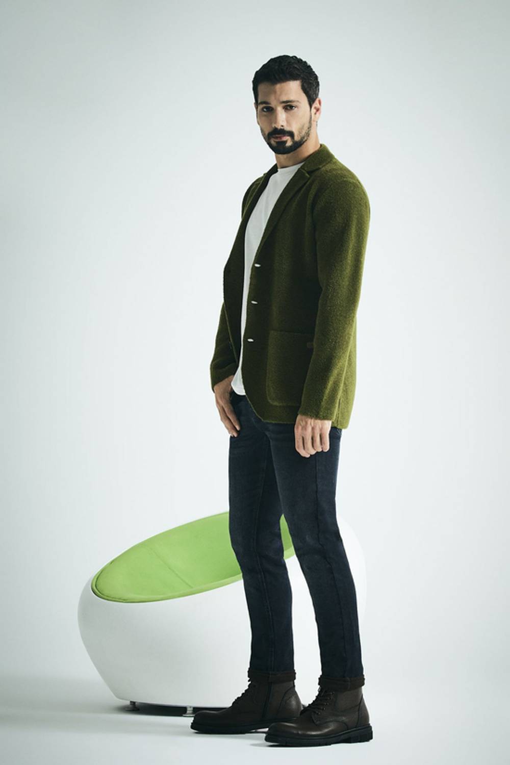 Yeşil Regular Fit Çelik Örgü Ceket