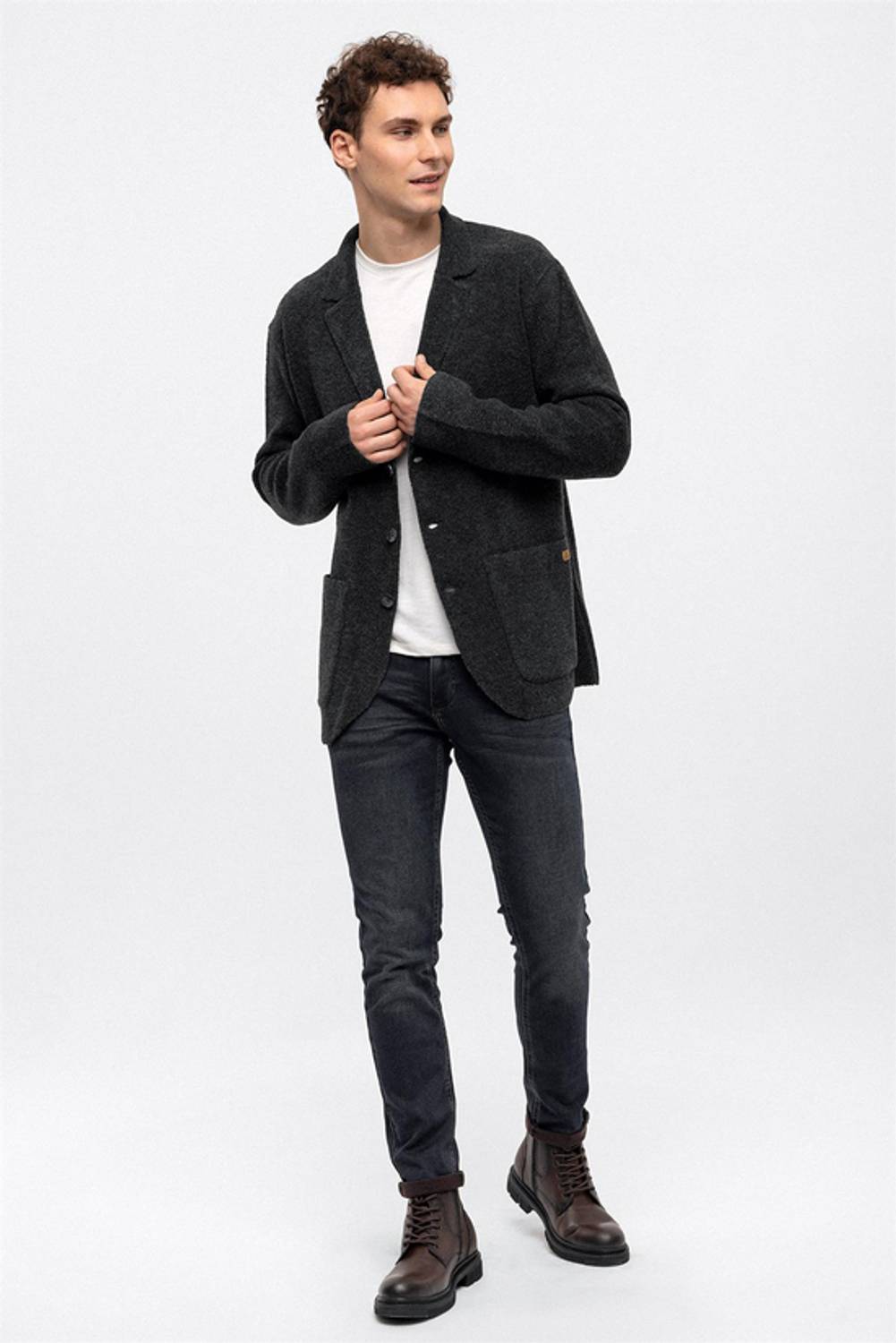 Antrasit Regular Fit Çelik Örgü Ceket