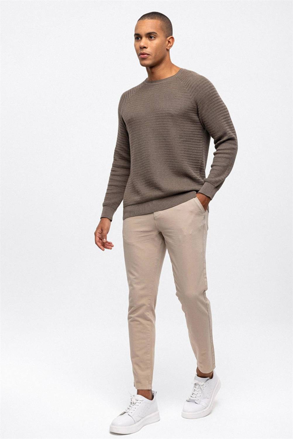 Vizon Regular Fit Bisiklet Yaka Jakarlı Triko Kazak