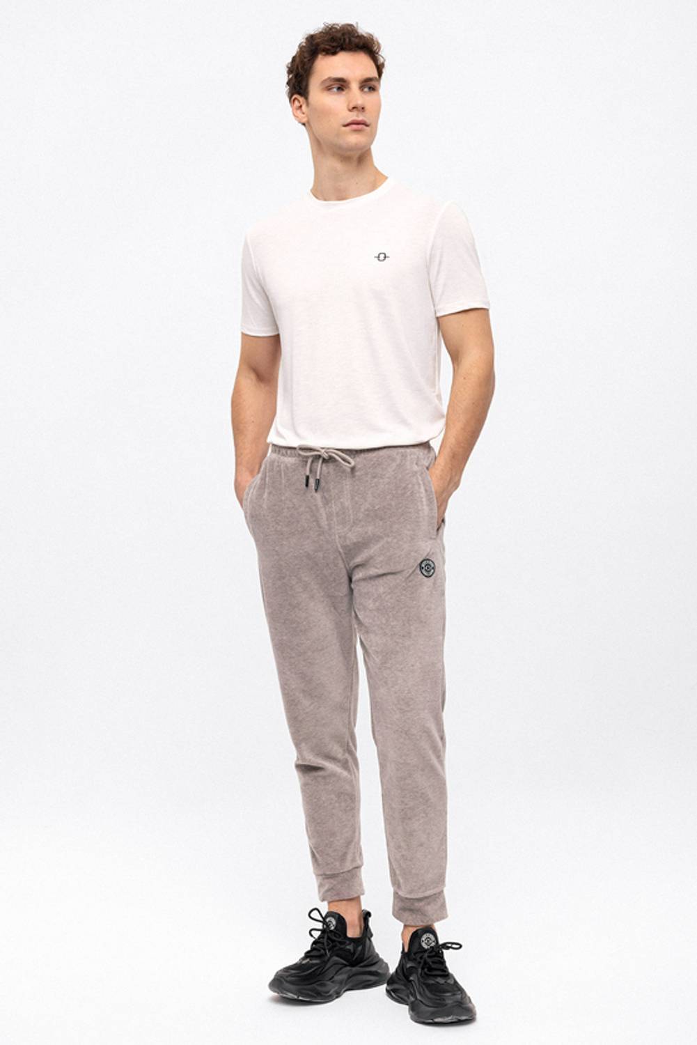 Beige Soft Textured Towel Jogger Pants for Comfortable Fit in Various Sizes