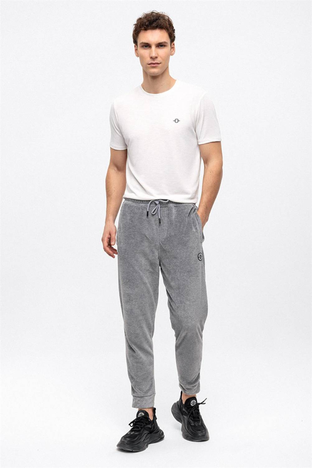 Soft Textured Gray Towel Jogger Pants Made in Turkey, 70% Polyester, 30% Cotton, Available in S, M, L