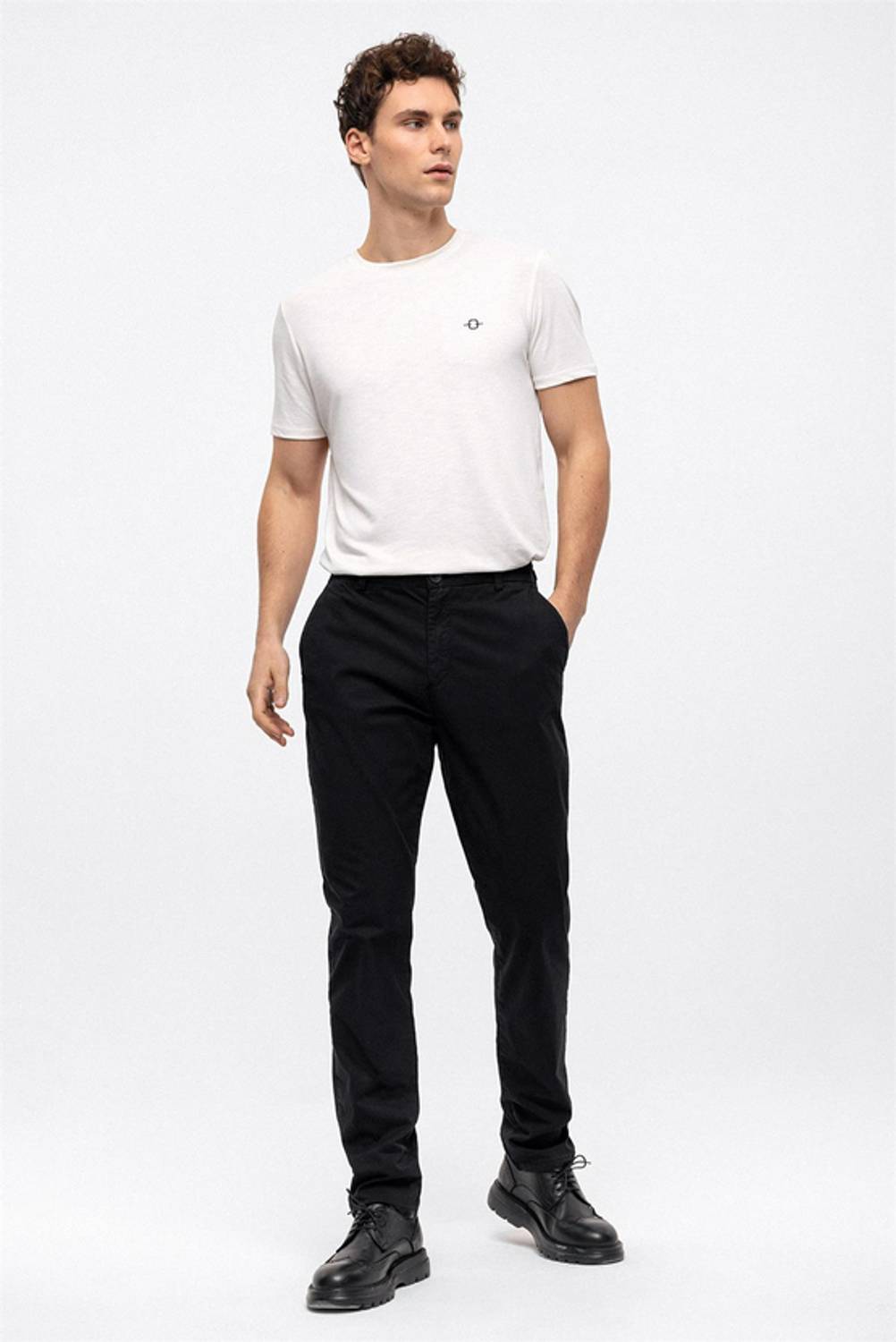 Black Smart Fit Elastic Waist Chino Pants in Cotton Blend for Men, Available in Sizes 40-50