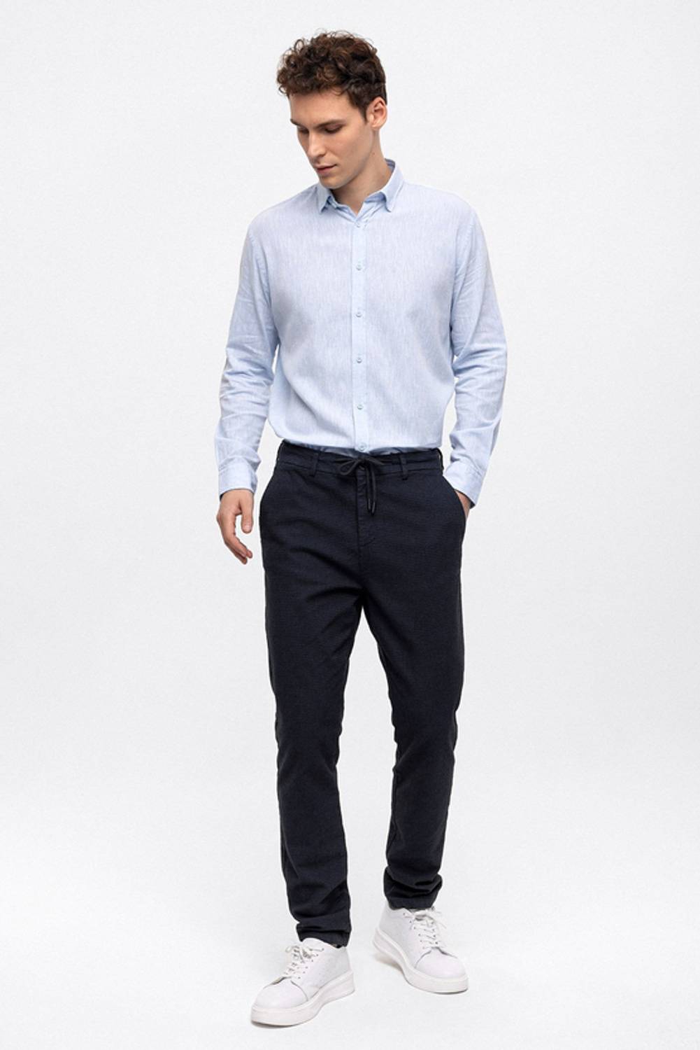 Navy Smart Fit Chino Pants for Men, Comfortable Cotton Blend, Domestic Production, Available Sizes: 40 to 50