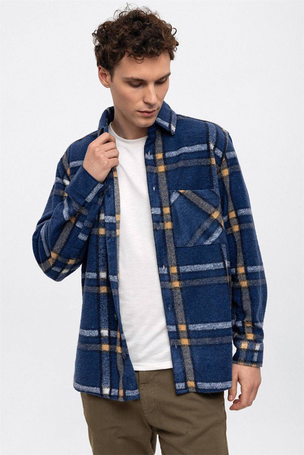 Lacivert Over Fit Oduncu Gömlek