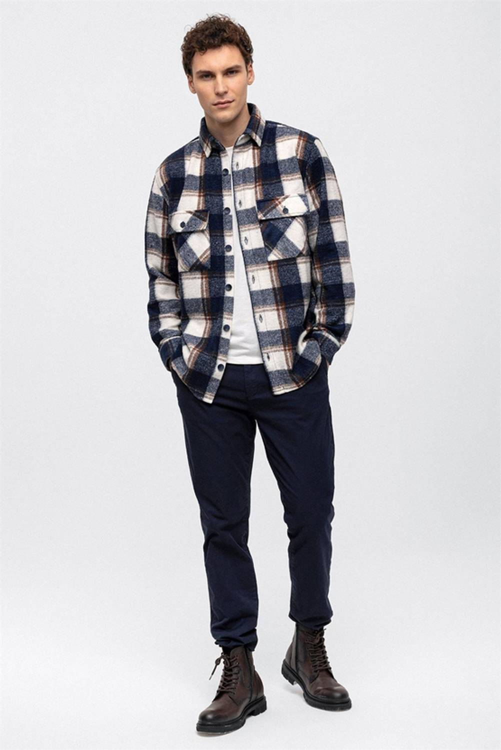 Lacivert Over Fit Oduncu Gömlek