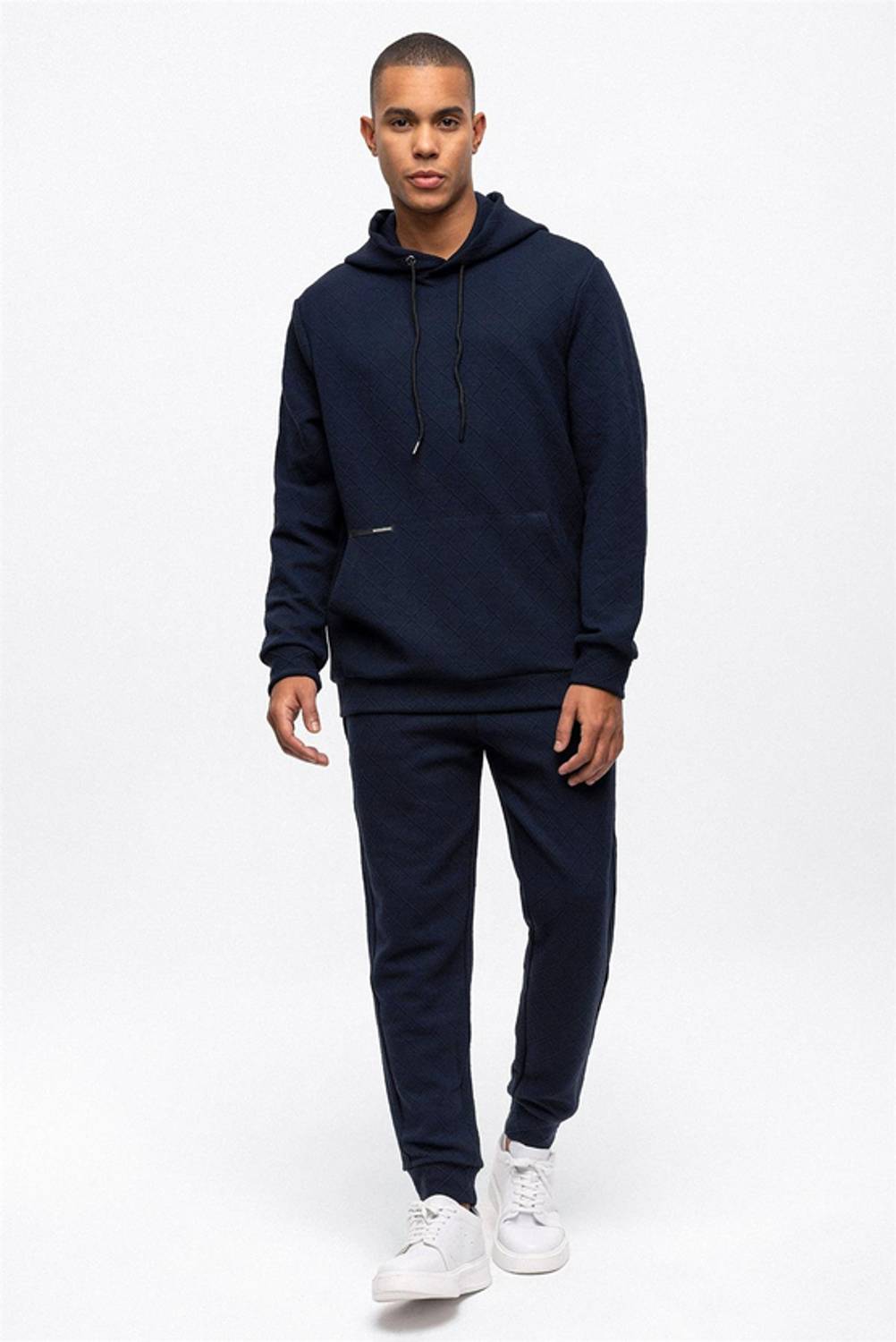 Синя светр з капюшоном Regular Fit з жакардовим малюнком для чоловіків, 90% бавовна, зручний крій, доступні розміри S, M, L, XL