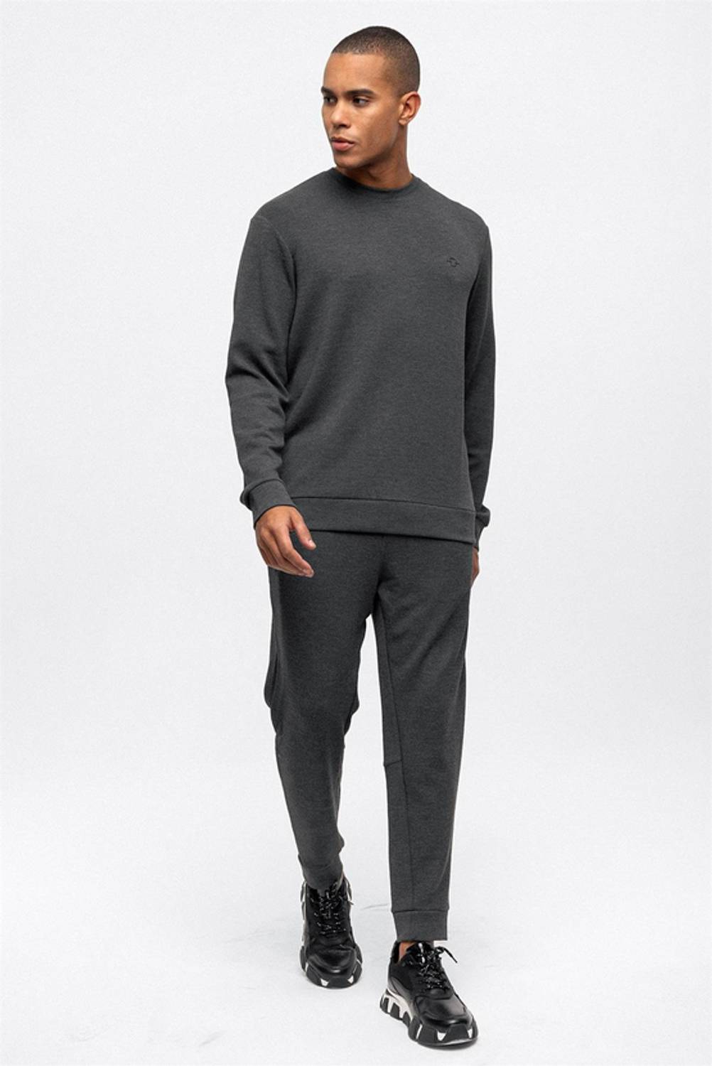 Antrasit Regular Fit Bisiklet Yaka Sweatshirt