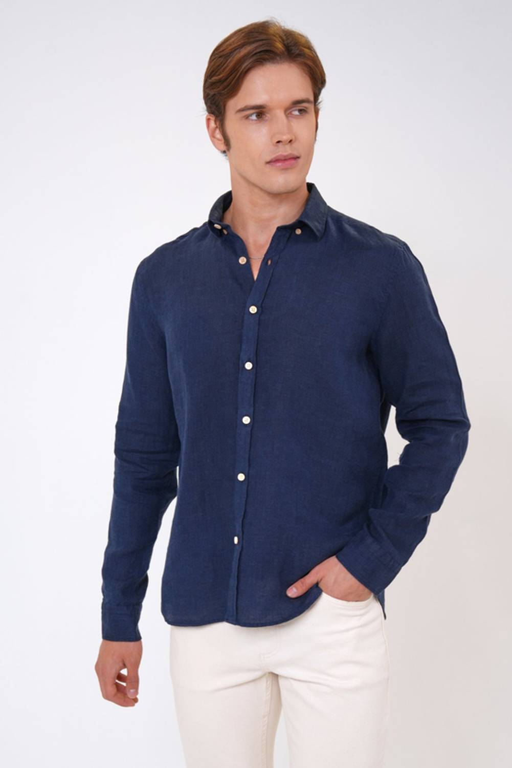 Мужская рубашка с обычным воротником, доступна в размерах S, M, L, XL, XXL