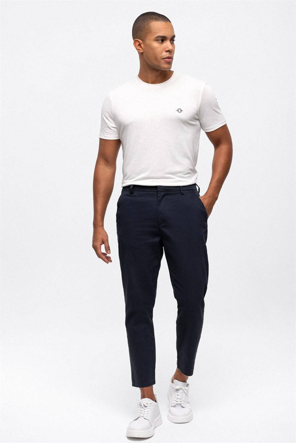 Dark Blue Smart Fit Chino Pants, 98% Cotton, 2% Elastane, Local Production, Available in Sizes 31 to 36