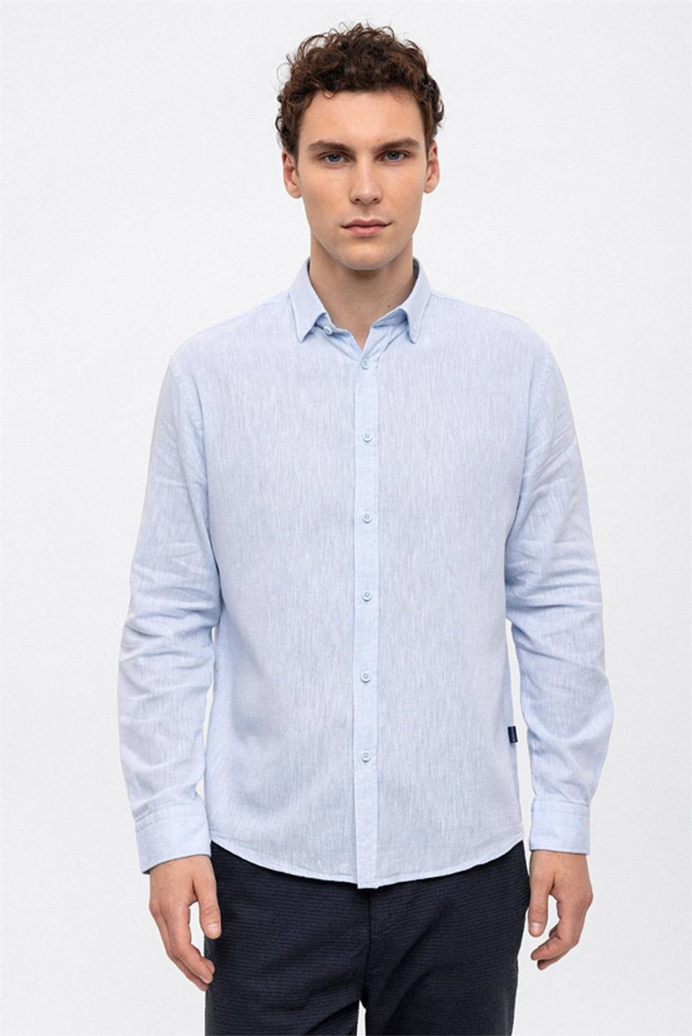 Синя сорочка з довгим рукавом оверсайз для чоловіків, різні розміри S, M, L, XL, XXL