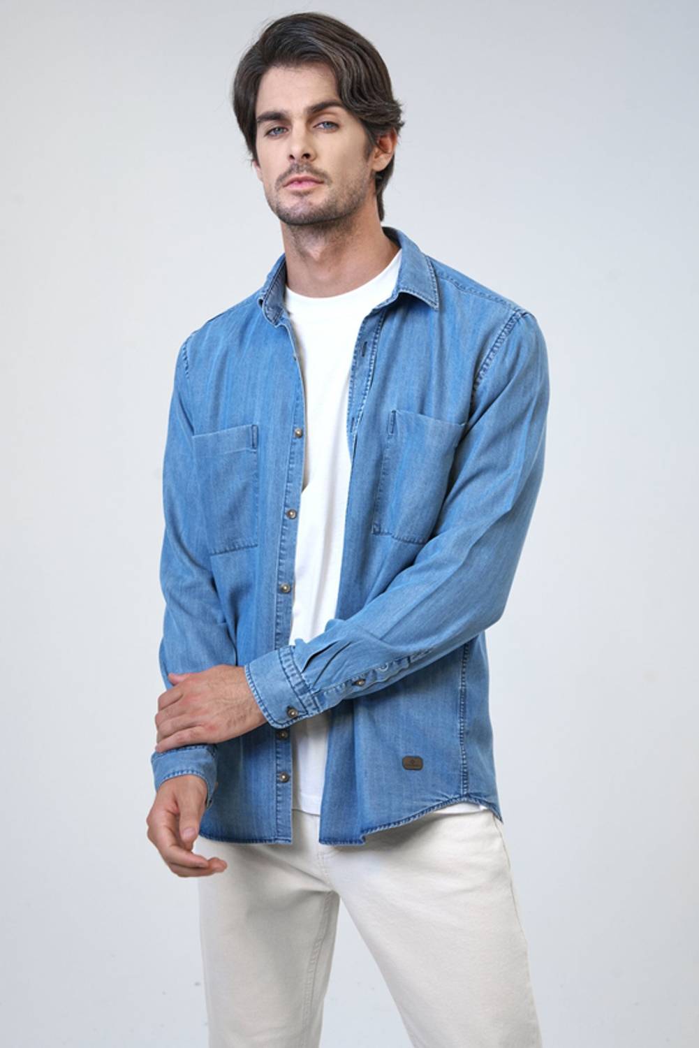 NORMAL YAKA KUMAŞ ÖZELLİKLİ REGULAR FIT DENİM GÖMLEK