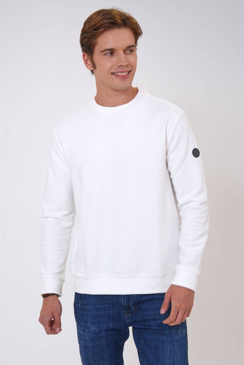 BİSİKLET YAKA HAVLU ÖRGÜ YUMUŞAK DOKULU DÜZ SWEAT