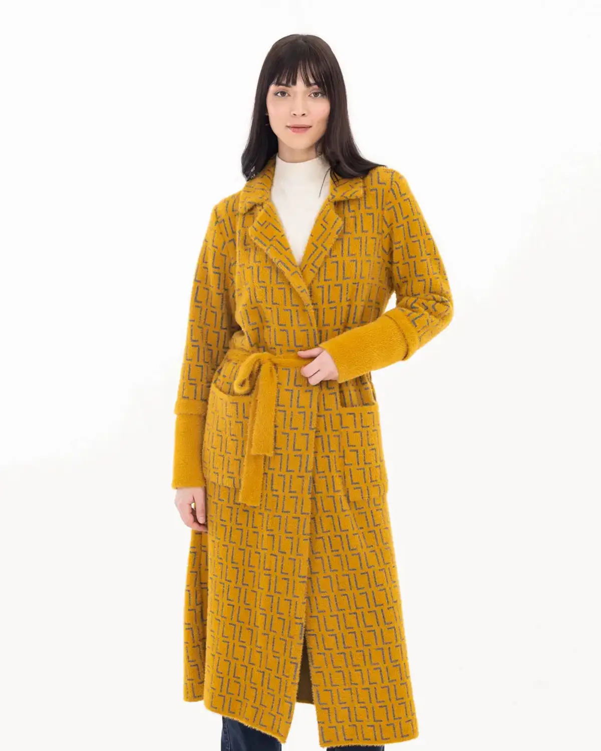 midi boy ceket yaka triko hırka