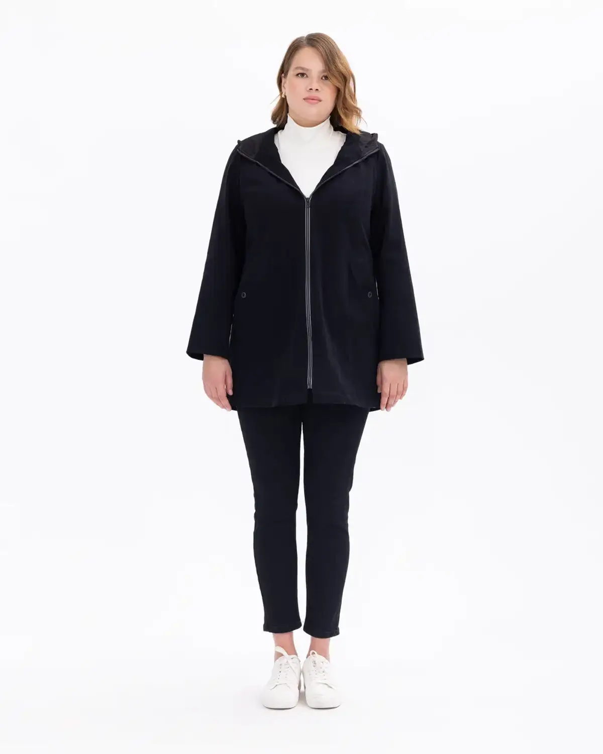 Жіночий великий розмір куртка з капюшоном і блискавкою, зручна та стильна, з кишенями, двошарова, для повсякденного носіння та активного відпочинку
