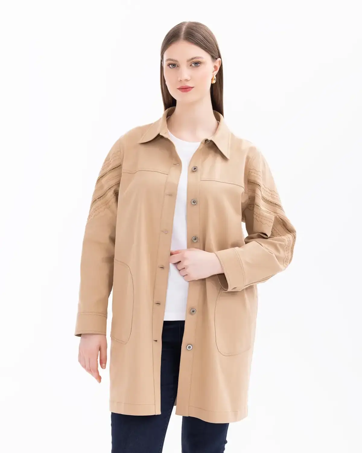 büyük beden gömlek yaka düğmeli tunik