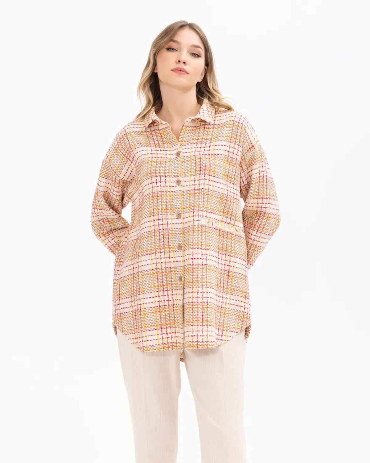 Классическая рубашка из твида с квадратным рисунком, 90% хлопок, 10% полиэстер, свободный крой, идеальна для деловых и официальных мероприятий