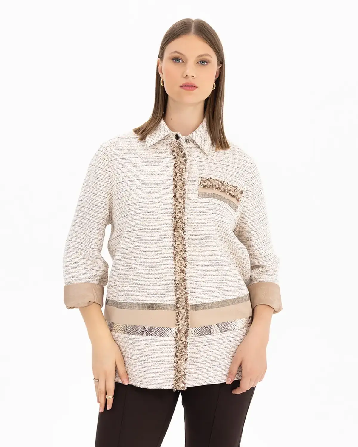 büyük beden gömlek yaka şeritli ceket