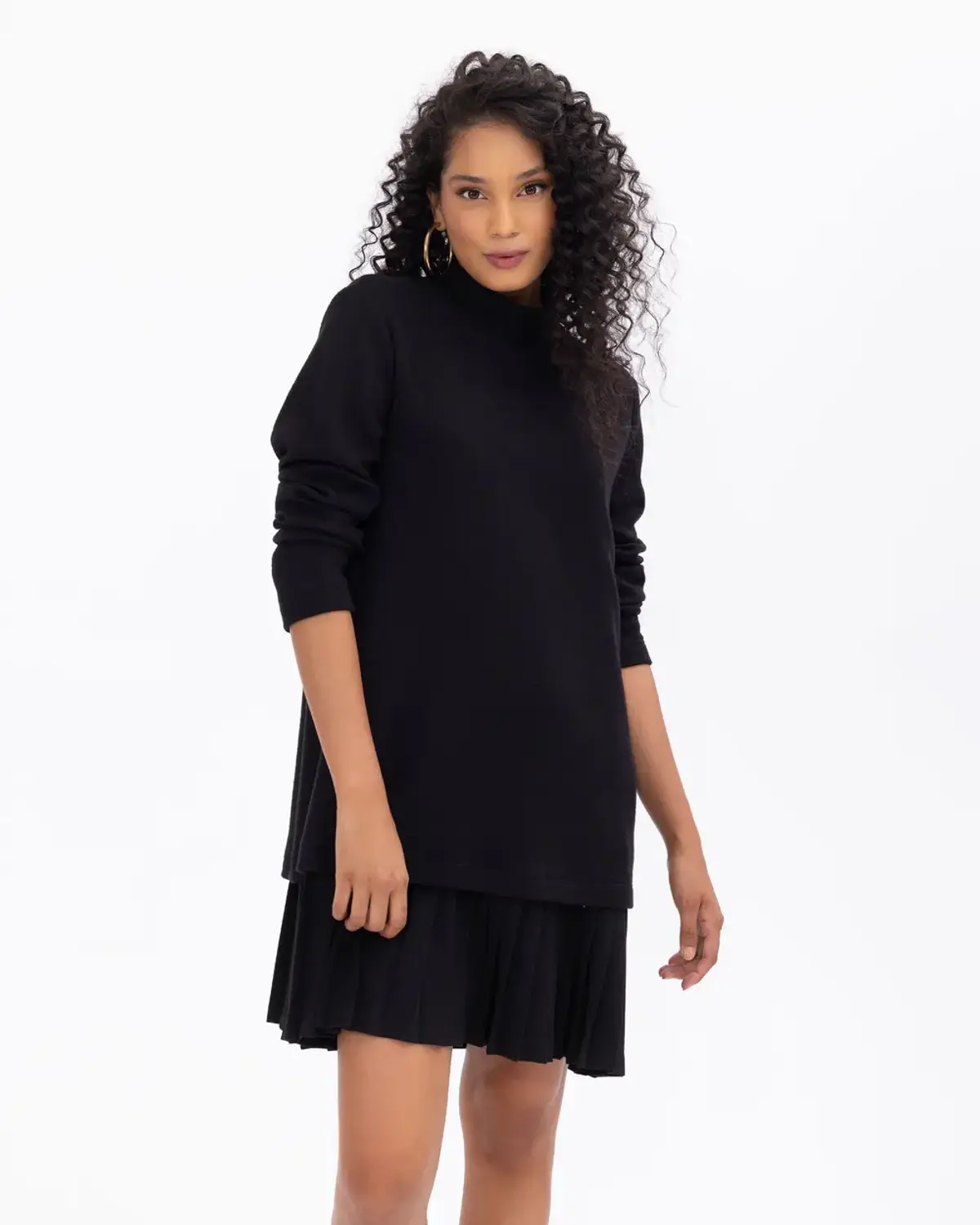 plise detaylı yarım balıkçı yakalı örme elbise