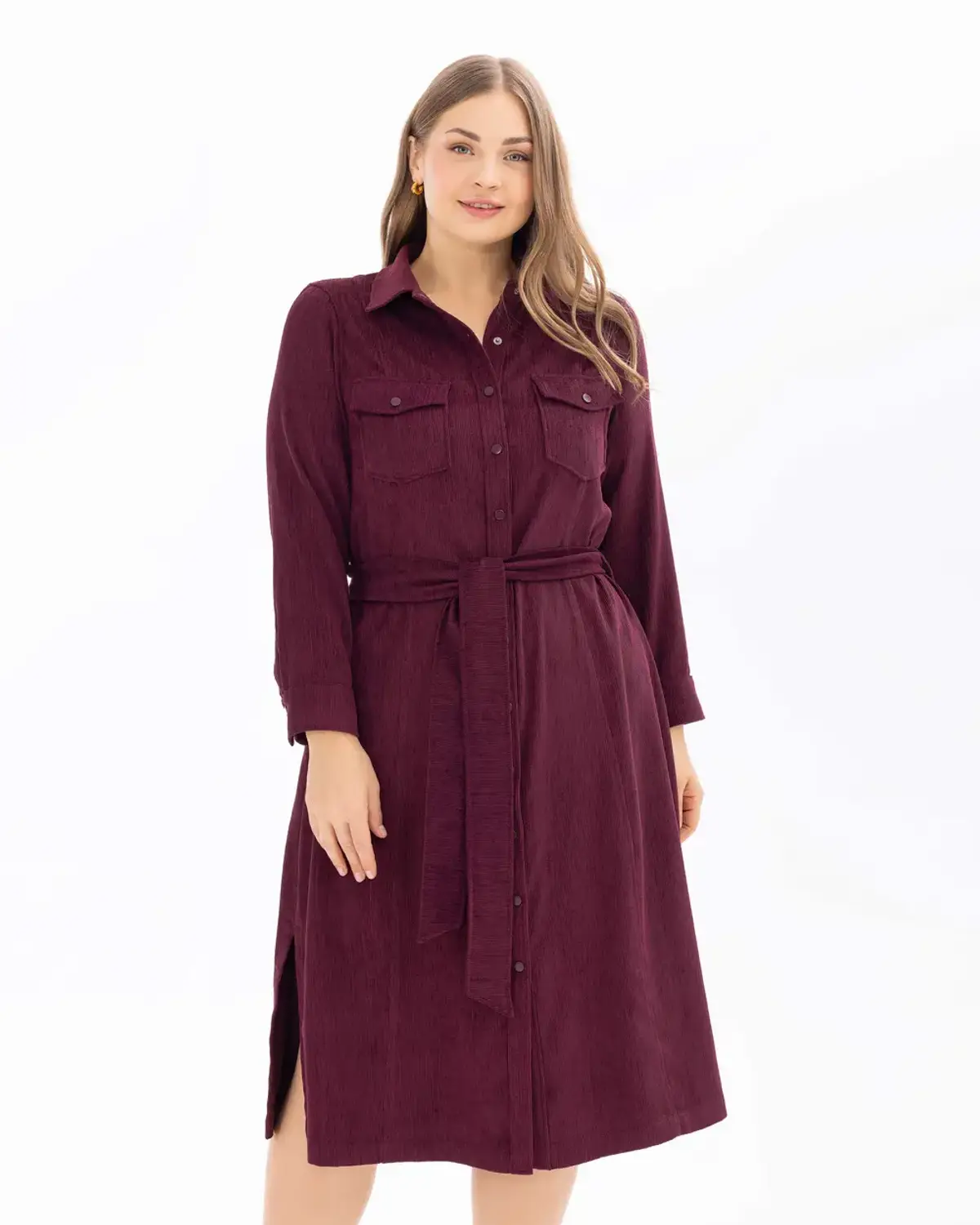 büyük beden midi boy fitilli kadife elbise