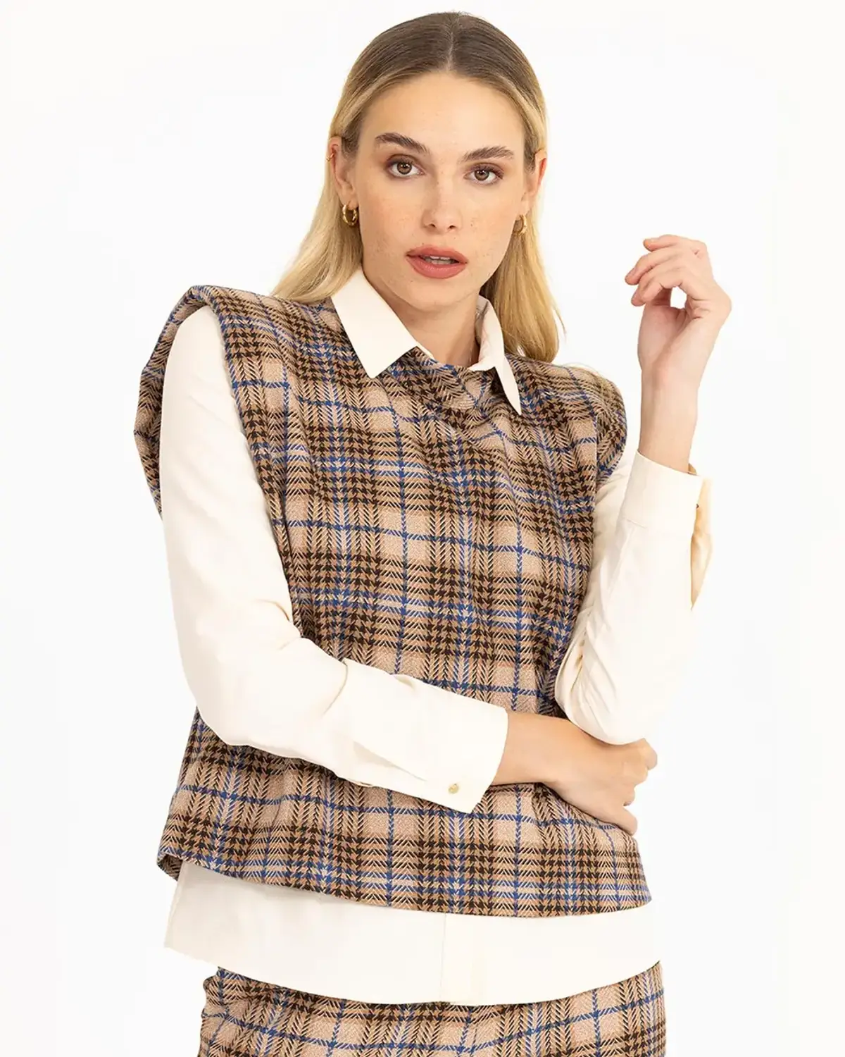 ekose desen i̇ç gömlekli süveter