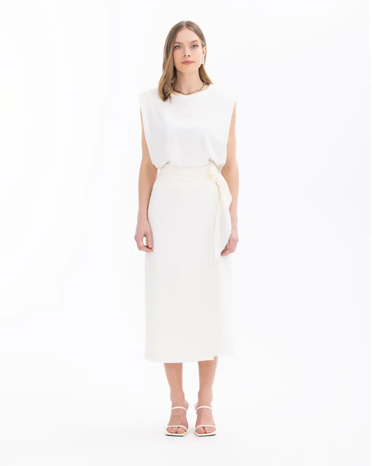 kuşaklı kruvaze dar form etek