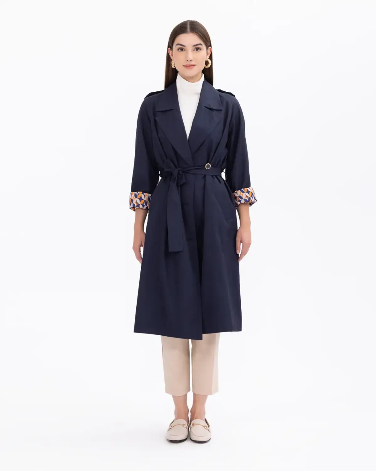 apoletli kruvaze yaka klasik trençkot