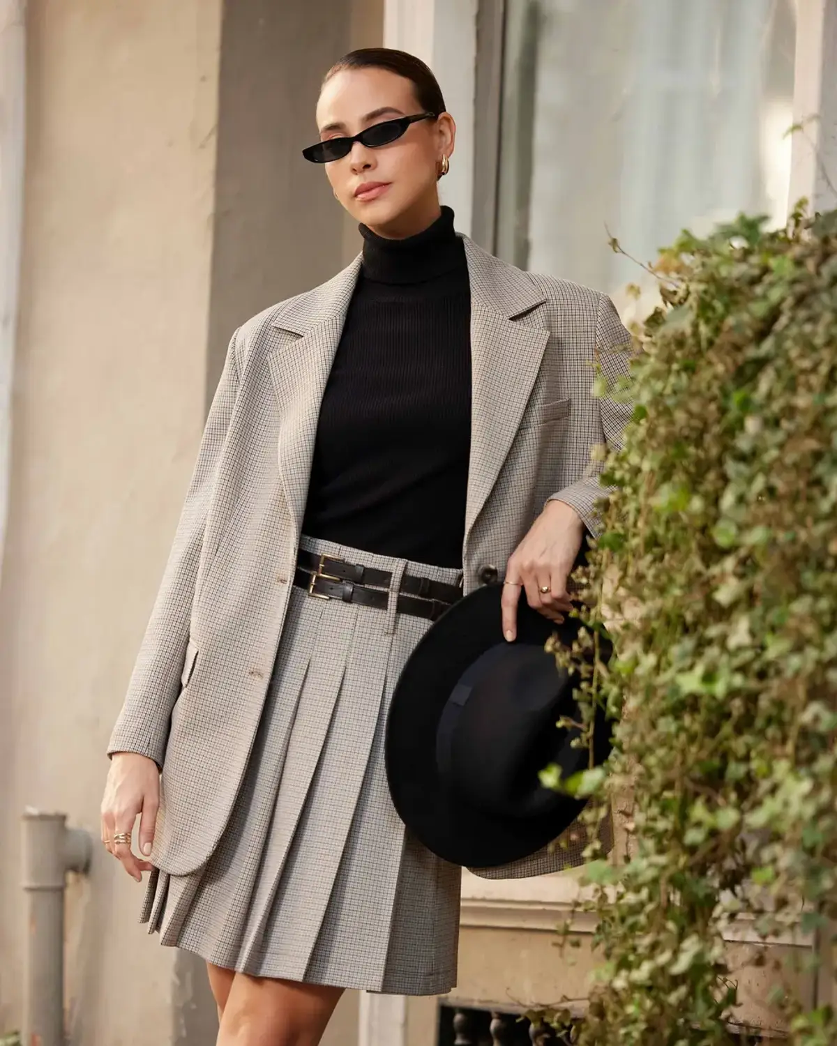 ekose desenli pliseli mini boy etek