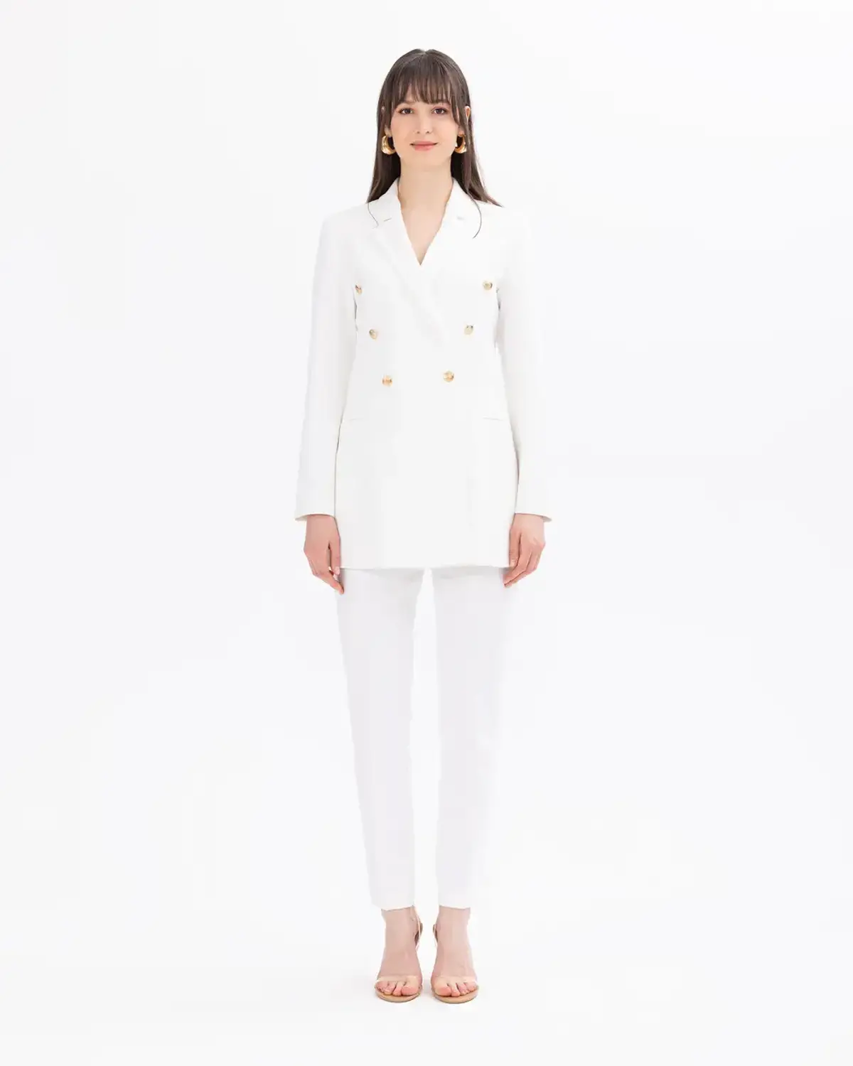 Штани з кнопками до щиколотки для жіночого гардеробу, класичний стиль, тканина з поліестеру та еластану, доступні у різних кольорах