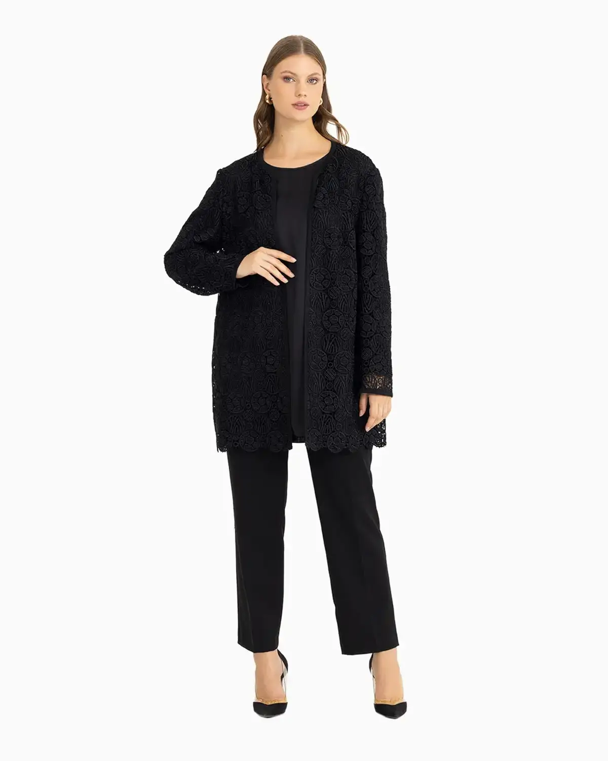 büyük beden i̇ç bluzlu dantel ceket