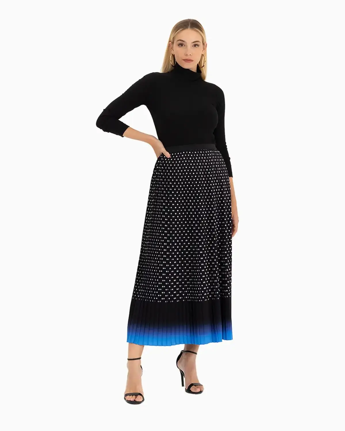 puantiye desenli pliseli etek