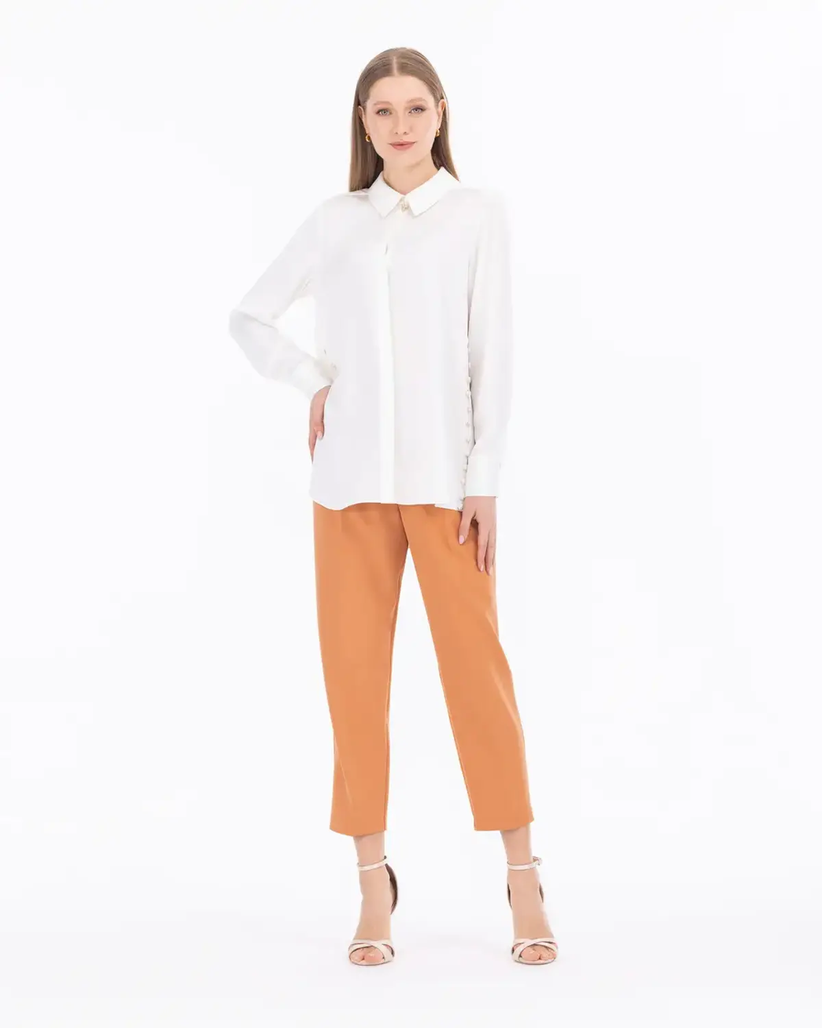 سروال بيلك بطول هافوتش بلون برتقالي لمظهر عصري وتجميع سهل في المكتب