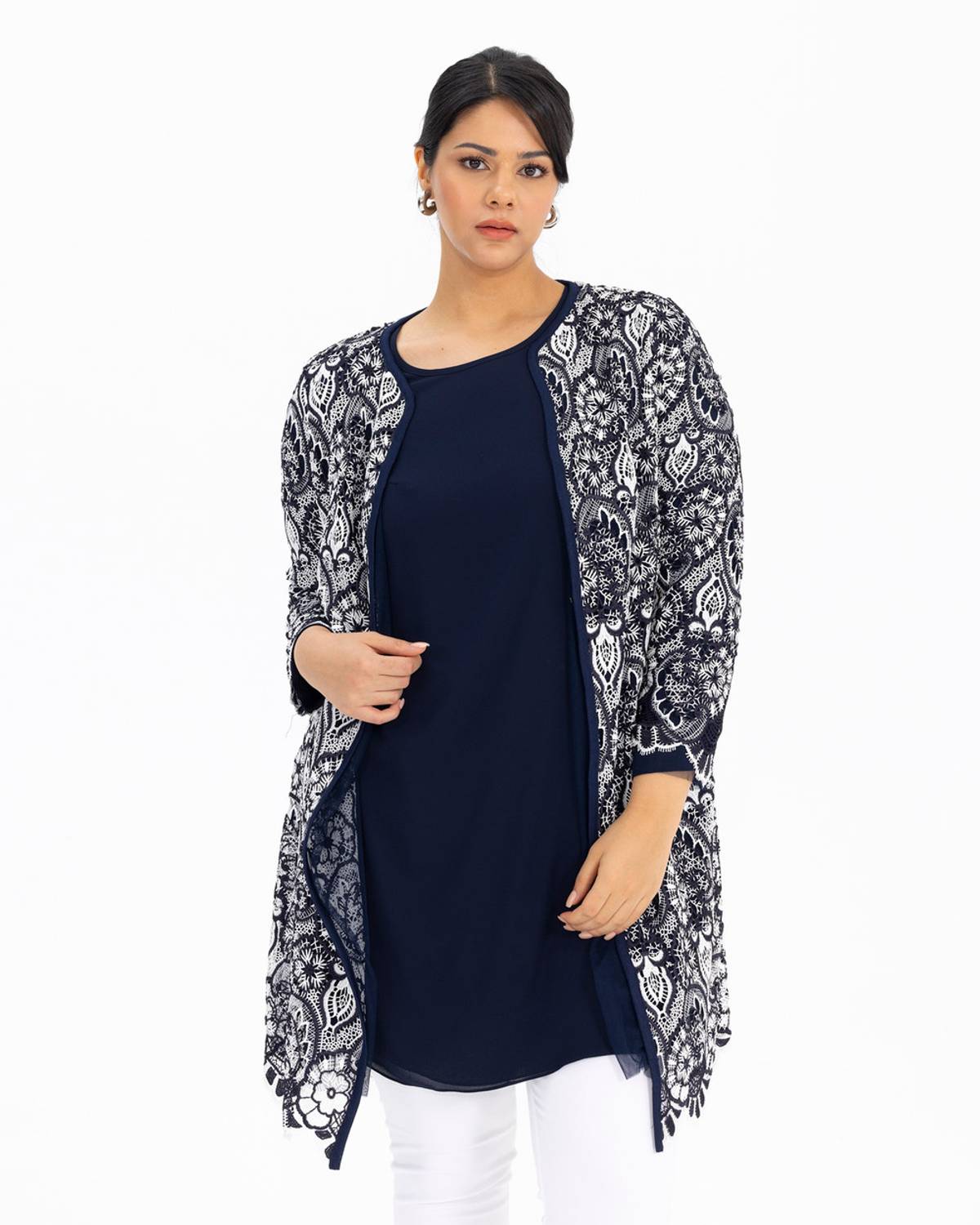 büyük beden iç bluzlu dantel ceket