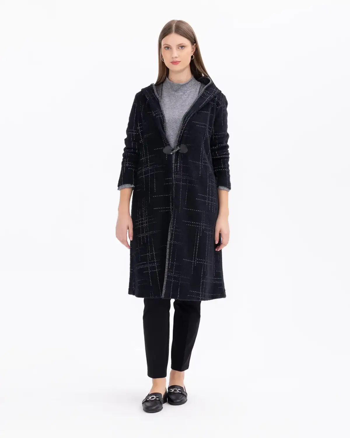 Капюшонна куртка великого розміру з трикотажним виглядом, чорного кольору, стильна та зручна для вільного руху, розмір 44-50