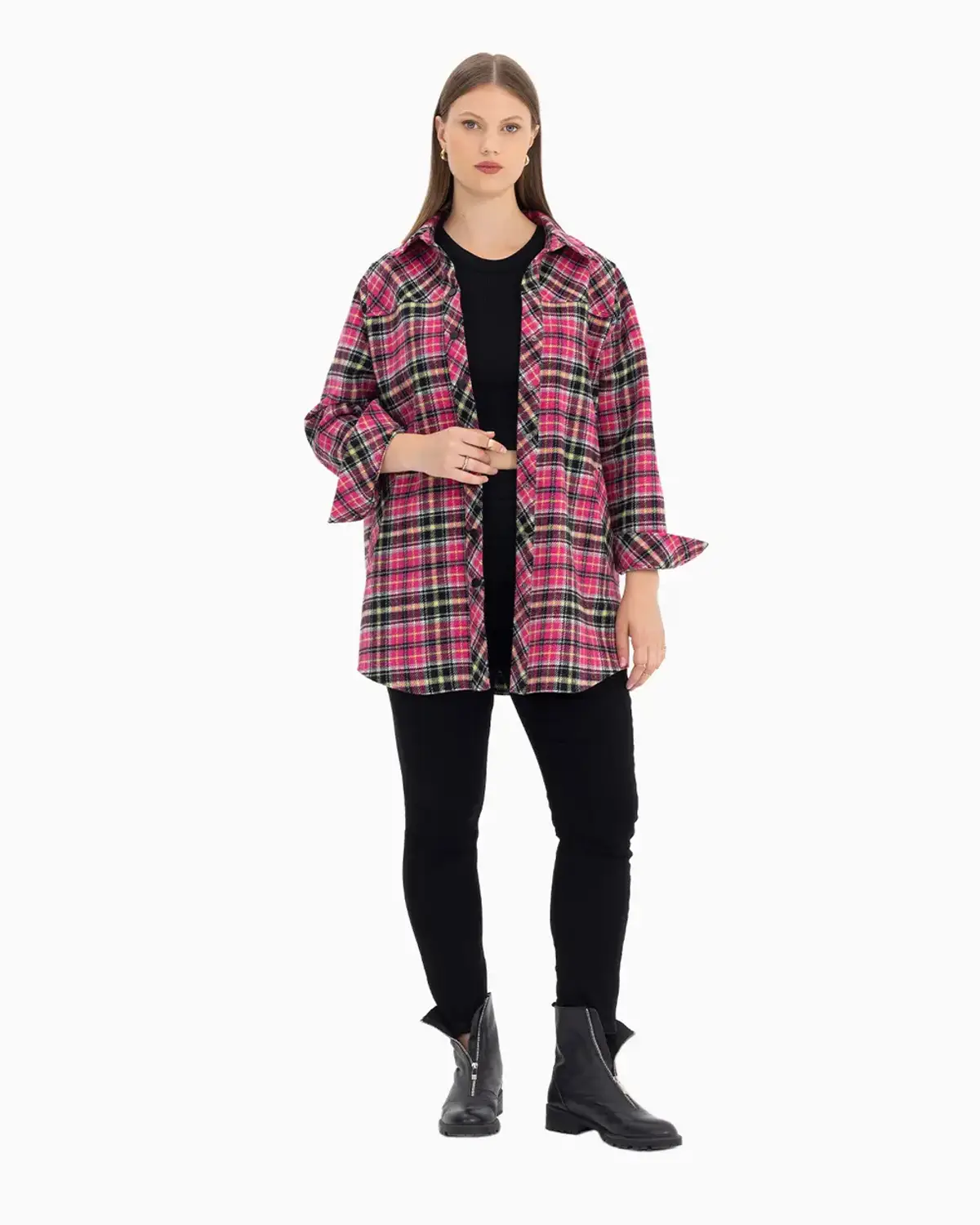 büyük beden ekose desenli ceket