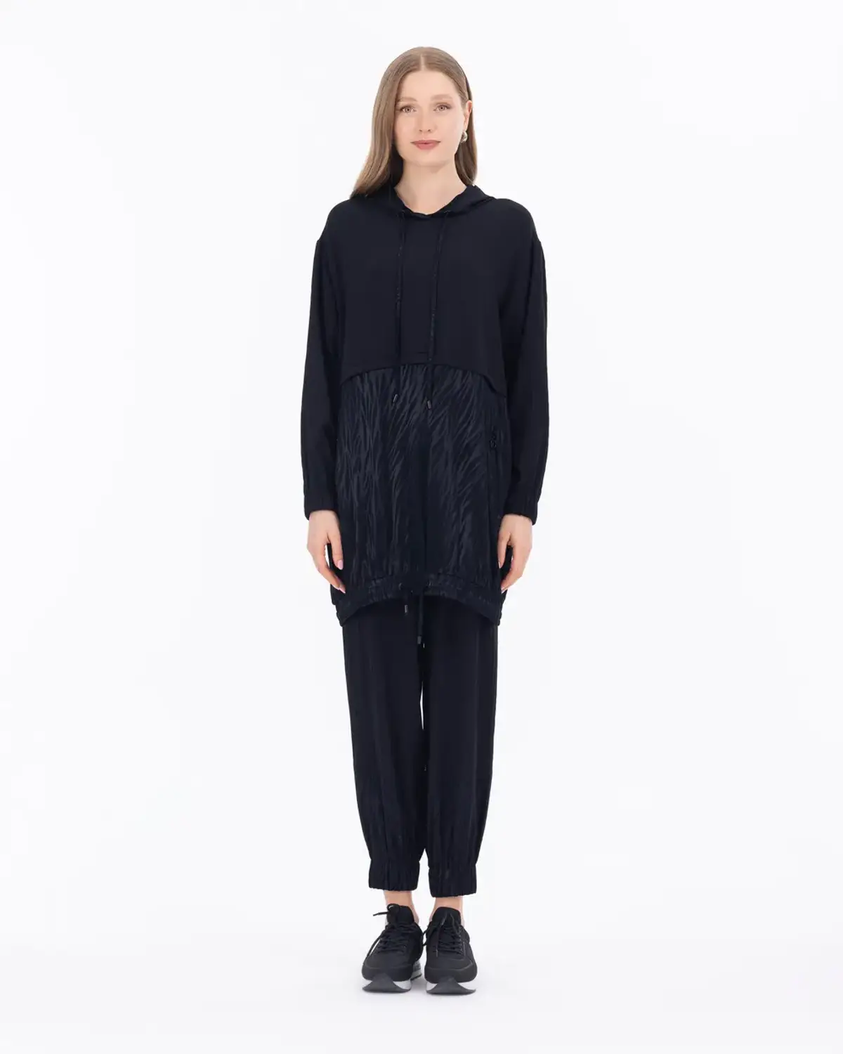 Ankle-Length Elastic Hem Trousers - Comfortable Fit, Black, 100% Polyester, Perfect for Casual Looks