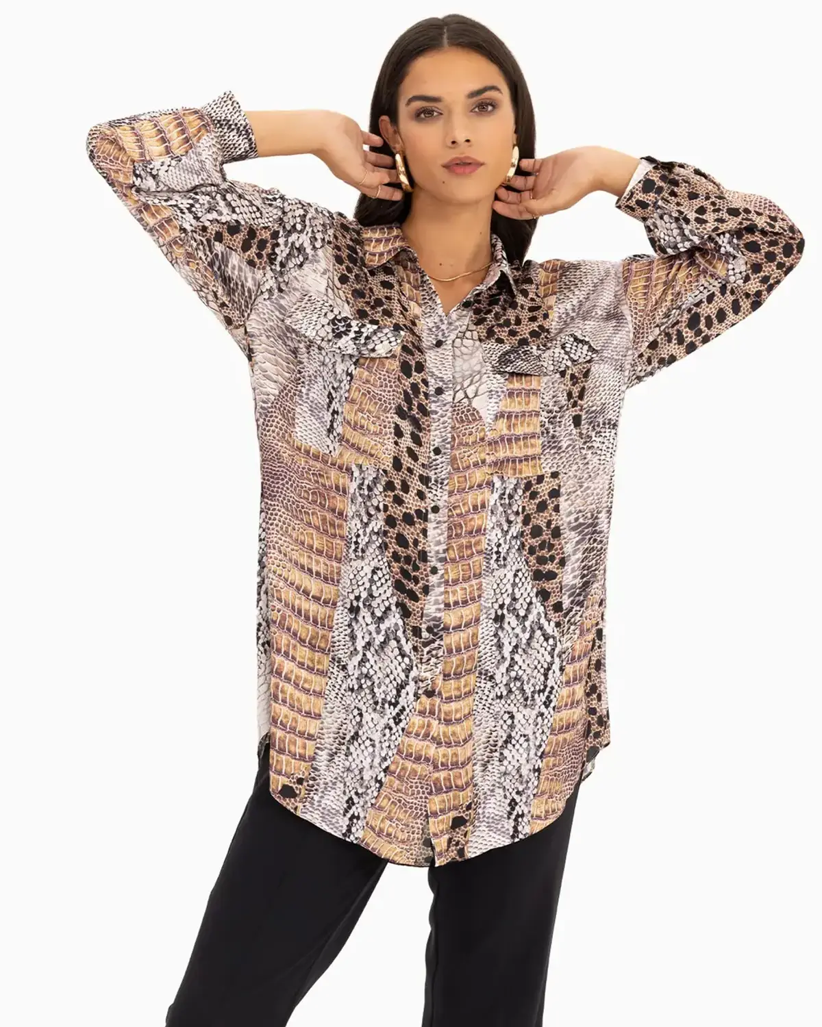 karışık desenli gömlek tunik