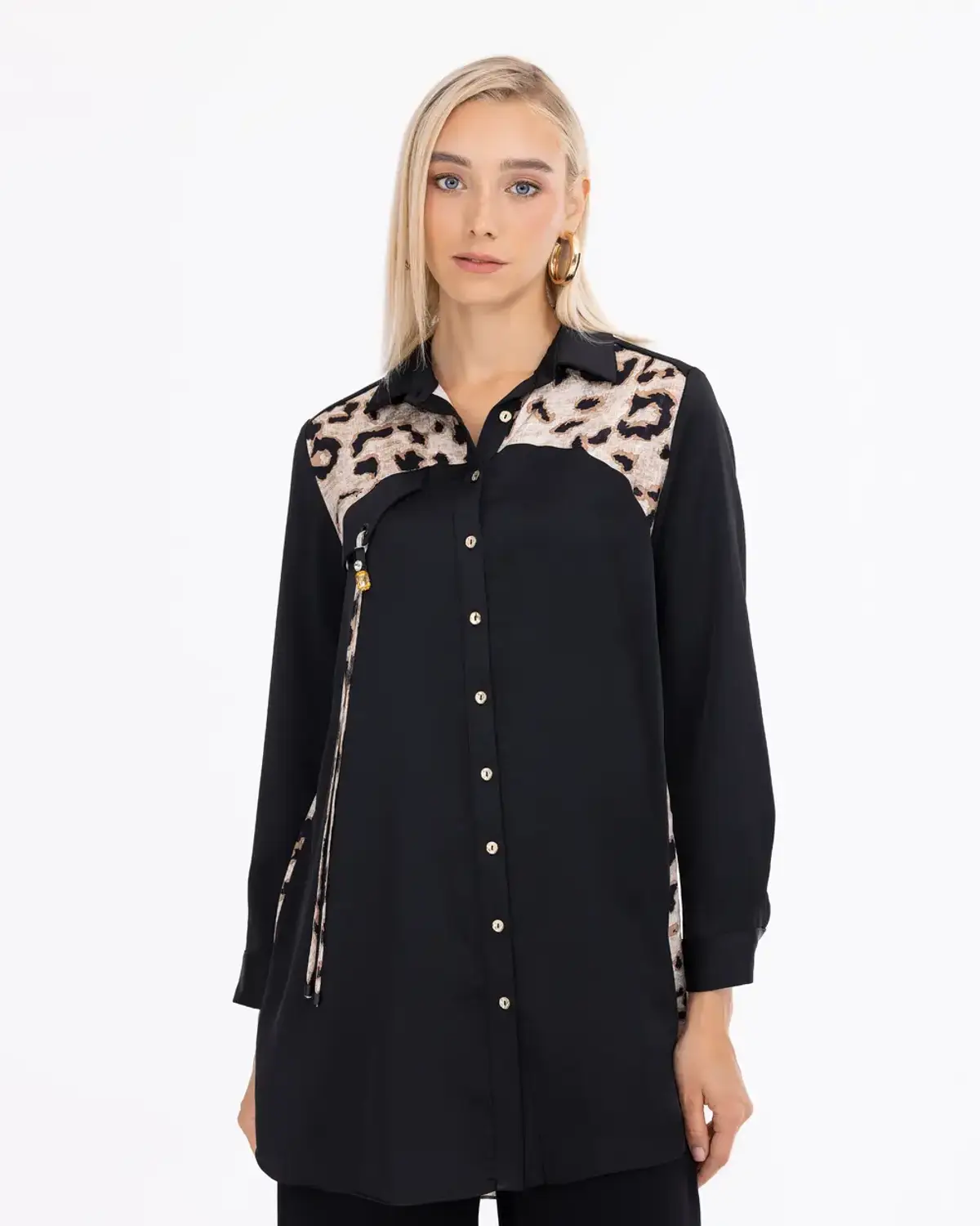 gömlek yaka i̇ki kumaşlı tunik