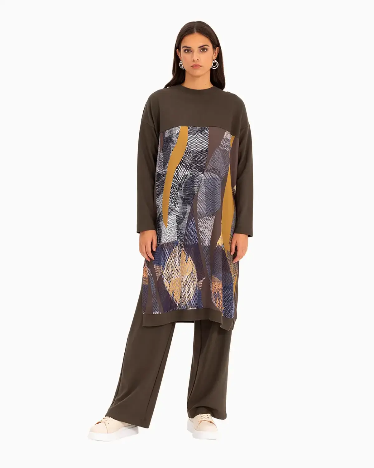 Knitted Fabric Wide Leg Trousers in Haki for Modern Casual Comfort