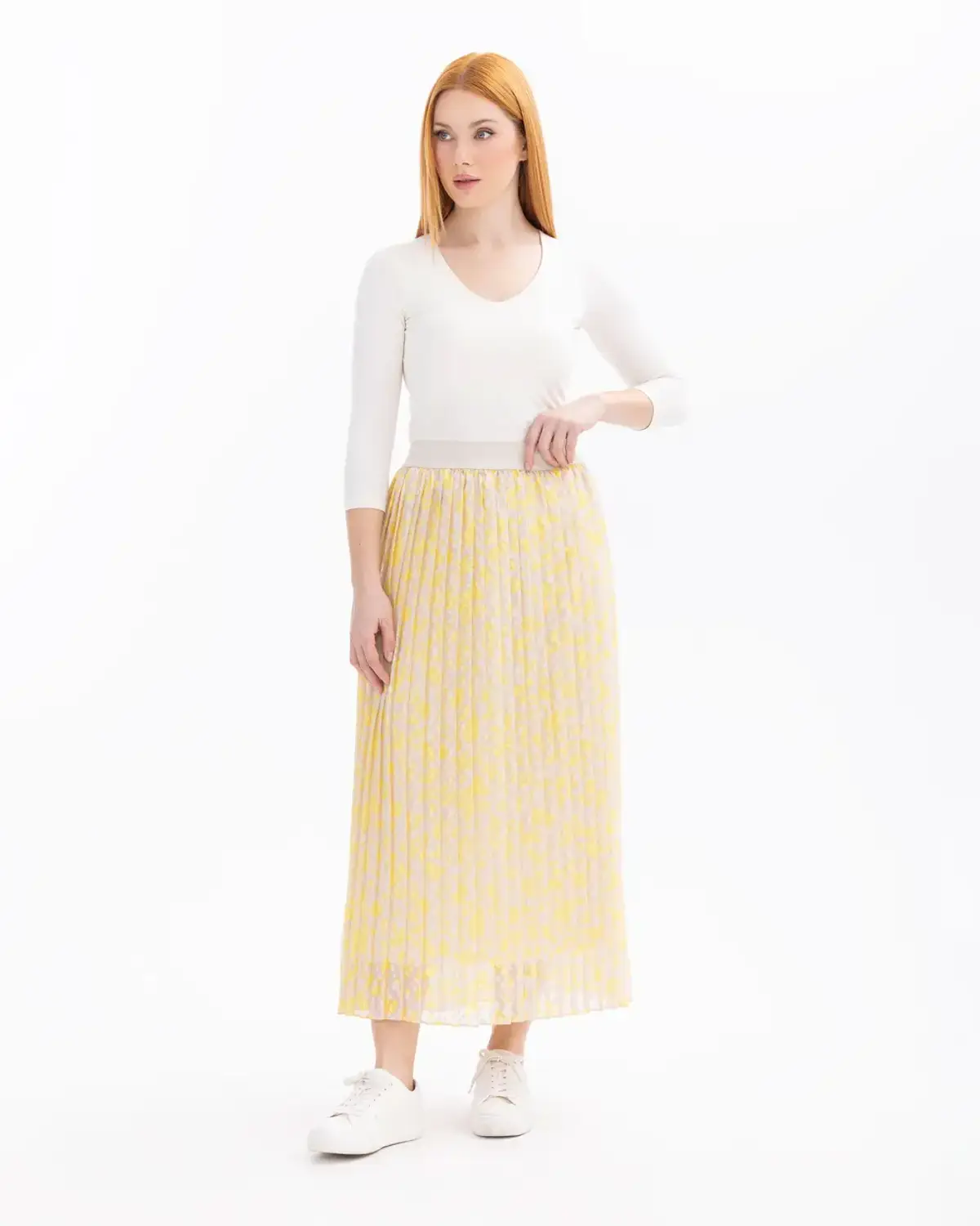 leopar desen pliseli elastik bel etek