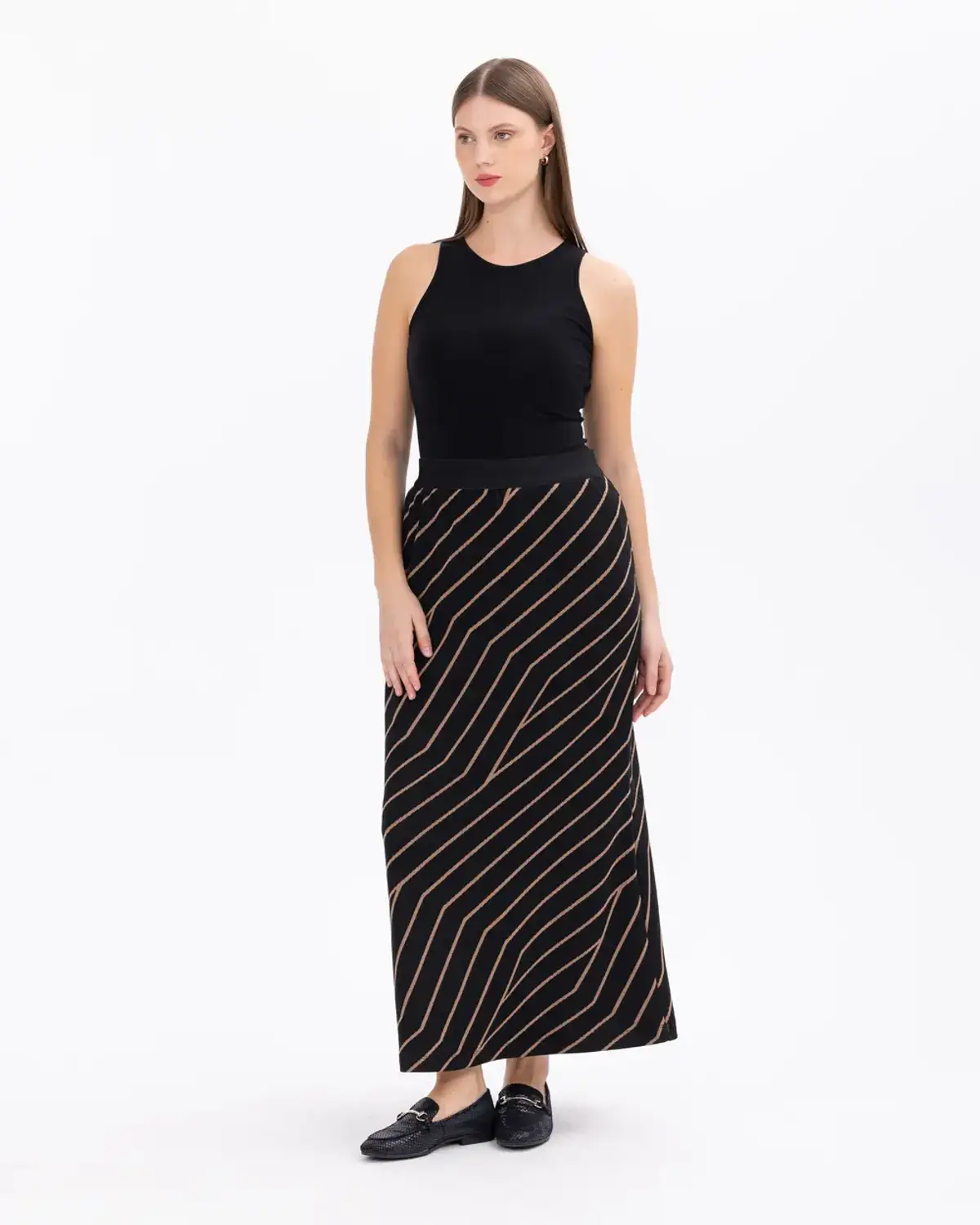 büyük beden geometrik desenli triko etek