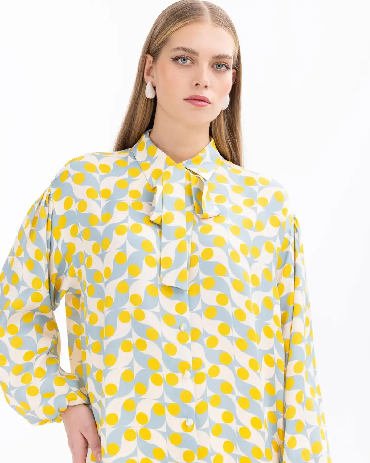 geometrik desenli düğmeli tunik