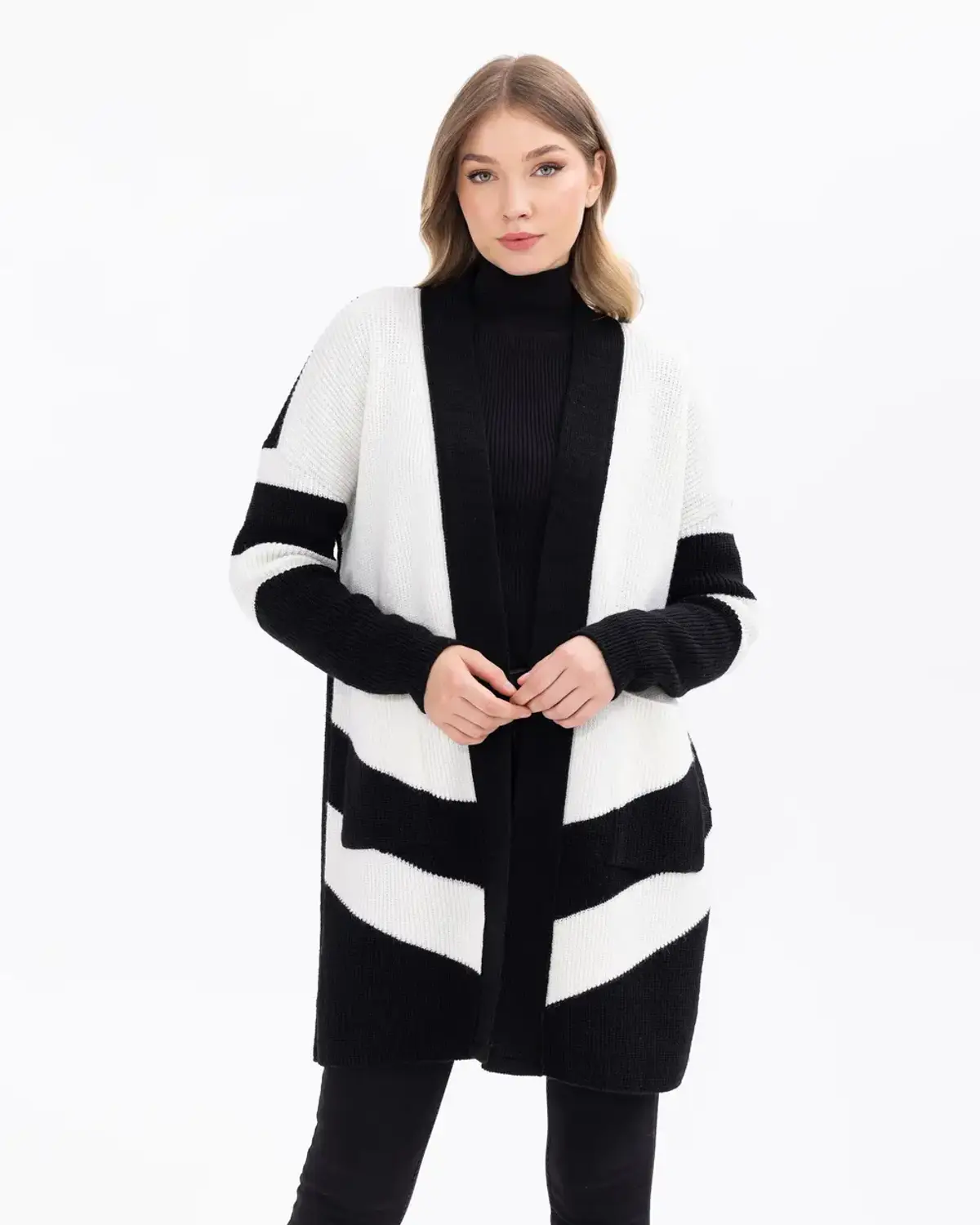 cep detaylı renk geçişli triko hırka