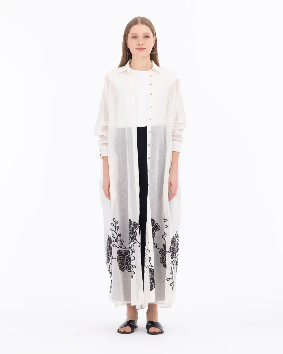 Туніка з вишивкою, льняним виглядом і коміром, ідеальна для літа, розмір STD, кремового кольору