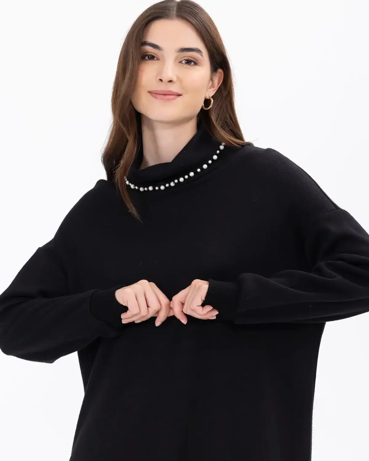 boncuk i̇şlemeli örme kumaş sweatshirt