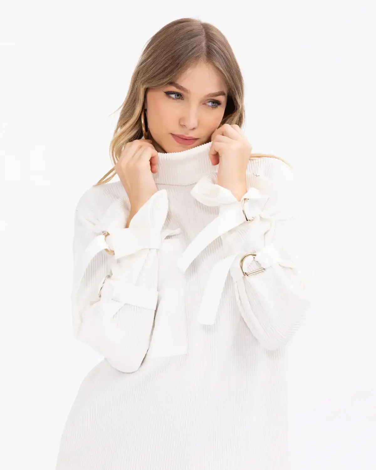 kol detaylı cepli fitilli bluz