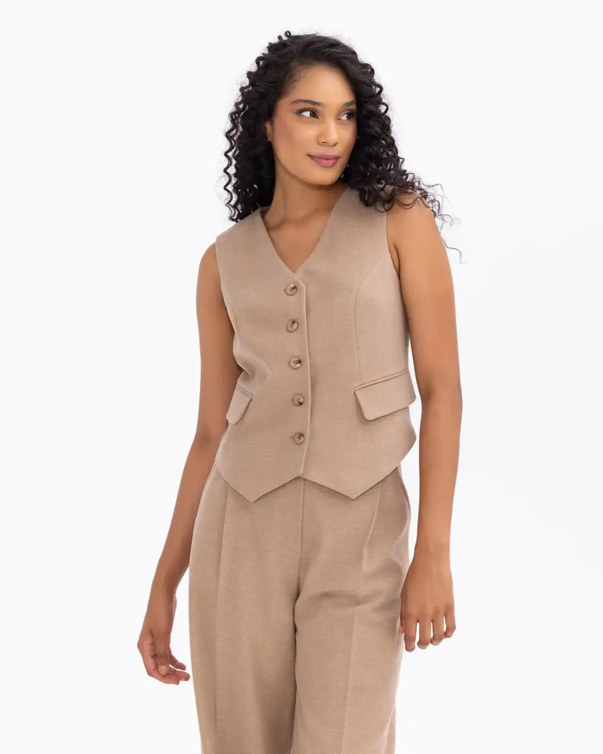 v yakalı düğmeli cep kapaklı flanel yelek