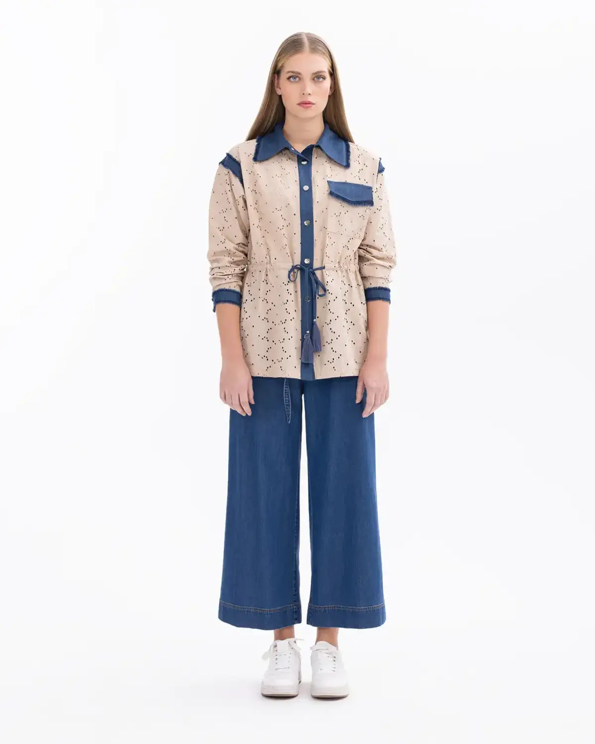 gömlek yaka beli büzgülü düğmeli ceket