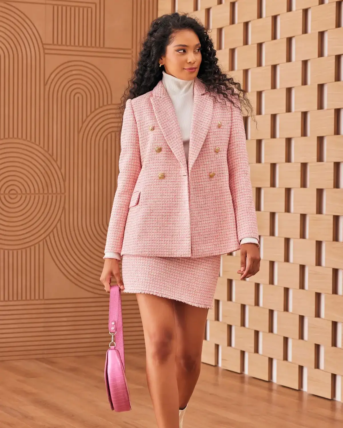 kruvaze yakalı düğme detaylı cepli tüvit ceket